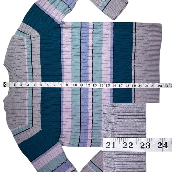 Croft & Barrow Long Sleeve Cable Knit Striped Sweater Size Large 100% Cotton - Picture 13 of 14